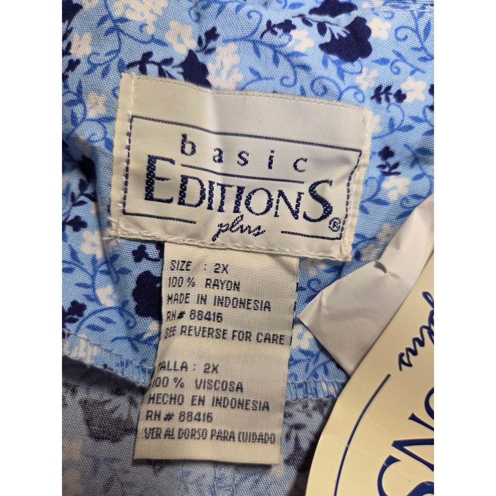 Basic Editions Plus Blue Floral Button Front Midi… - image 7